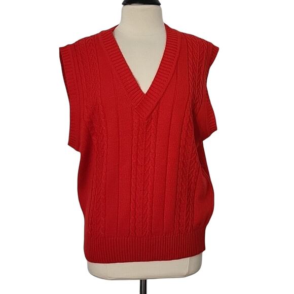 EXPRESSIONS Women's Vintage Red Knit Sweater Vest V-Neck Cable Knit size XL - Picture 1 of 8
